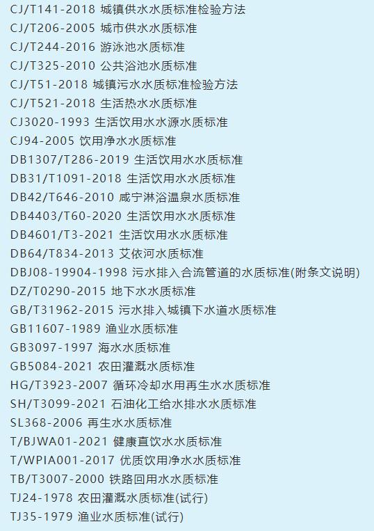 水質檢測標準參數表